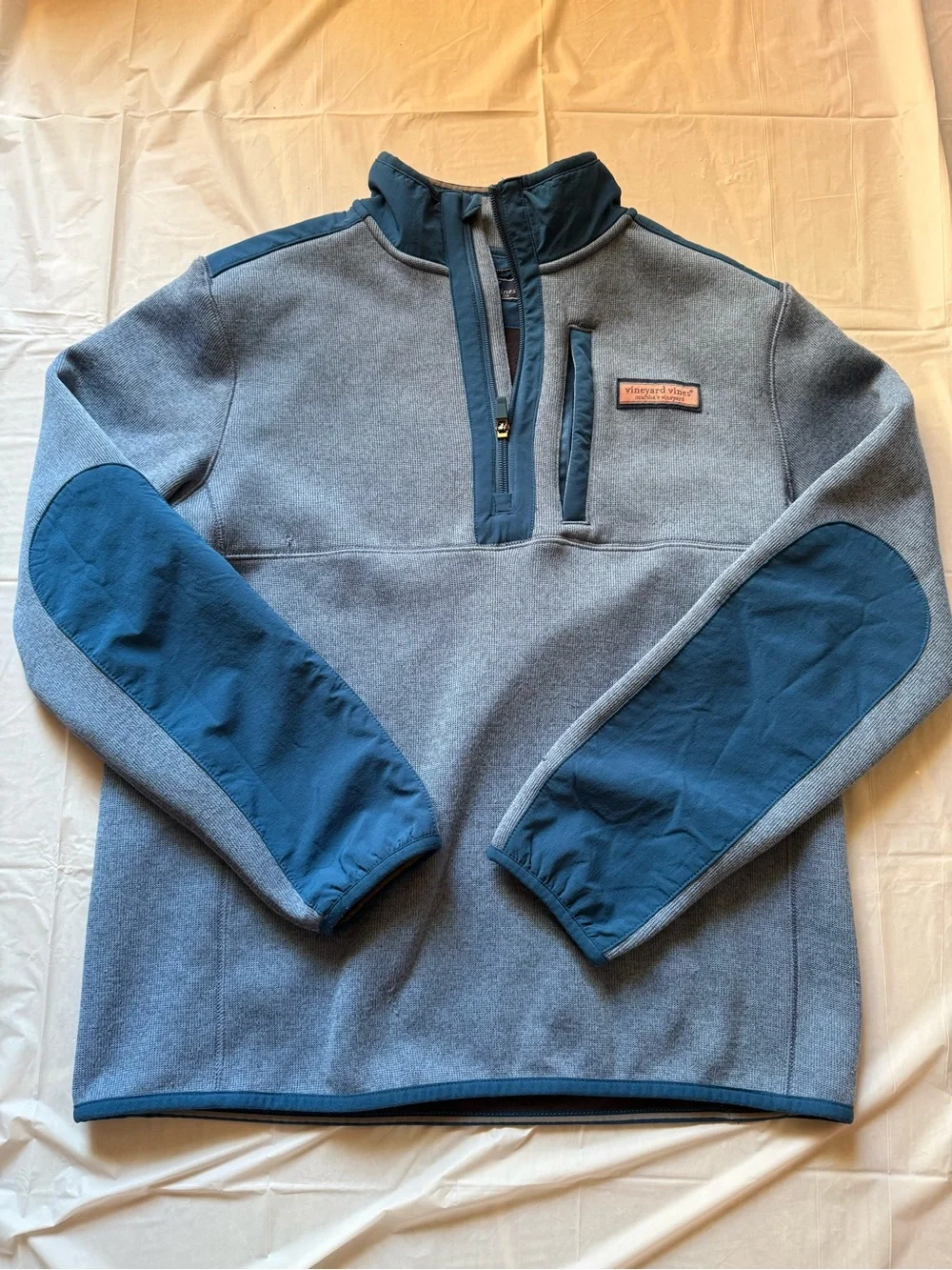 Vineyard Vines Blue Pullover with Blue Trim & Elbow Patches